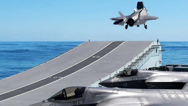Взлет истребителя F-35B с борта авианосца "Куин Элизабет", Великобритания